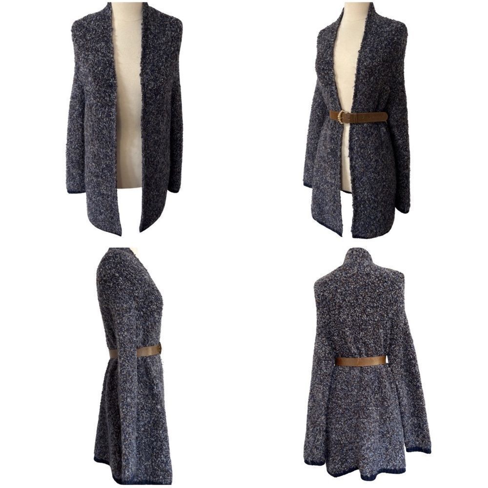 Cozy Italian Wool Blend Navy Blue Marled Open Front Cardigan Sweater